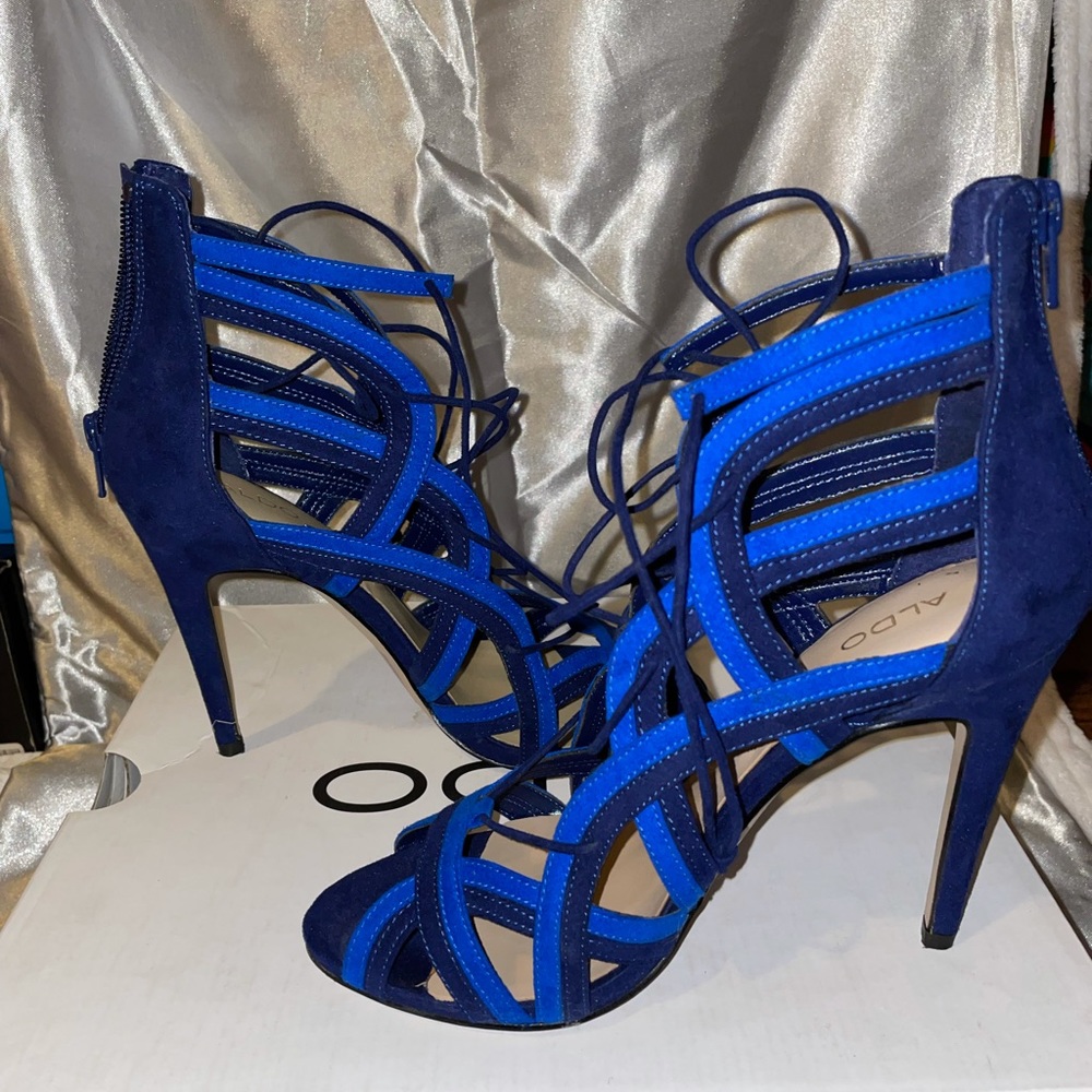 Multi blue laced up strappy high heel